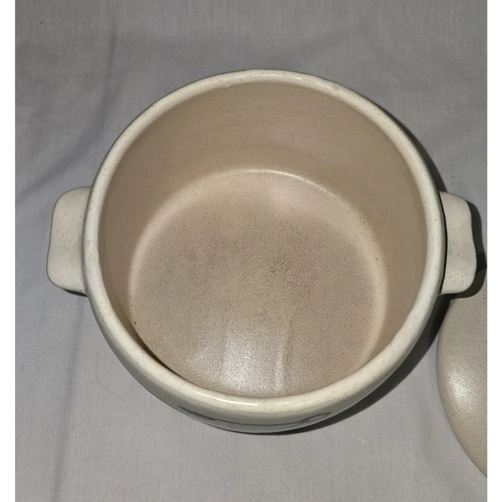 Vintage 1960's Westbend Stoneware Fork & Spoon Design Bean Dish with Lid